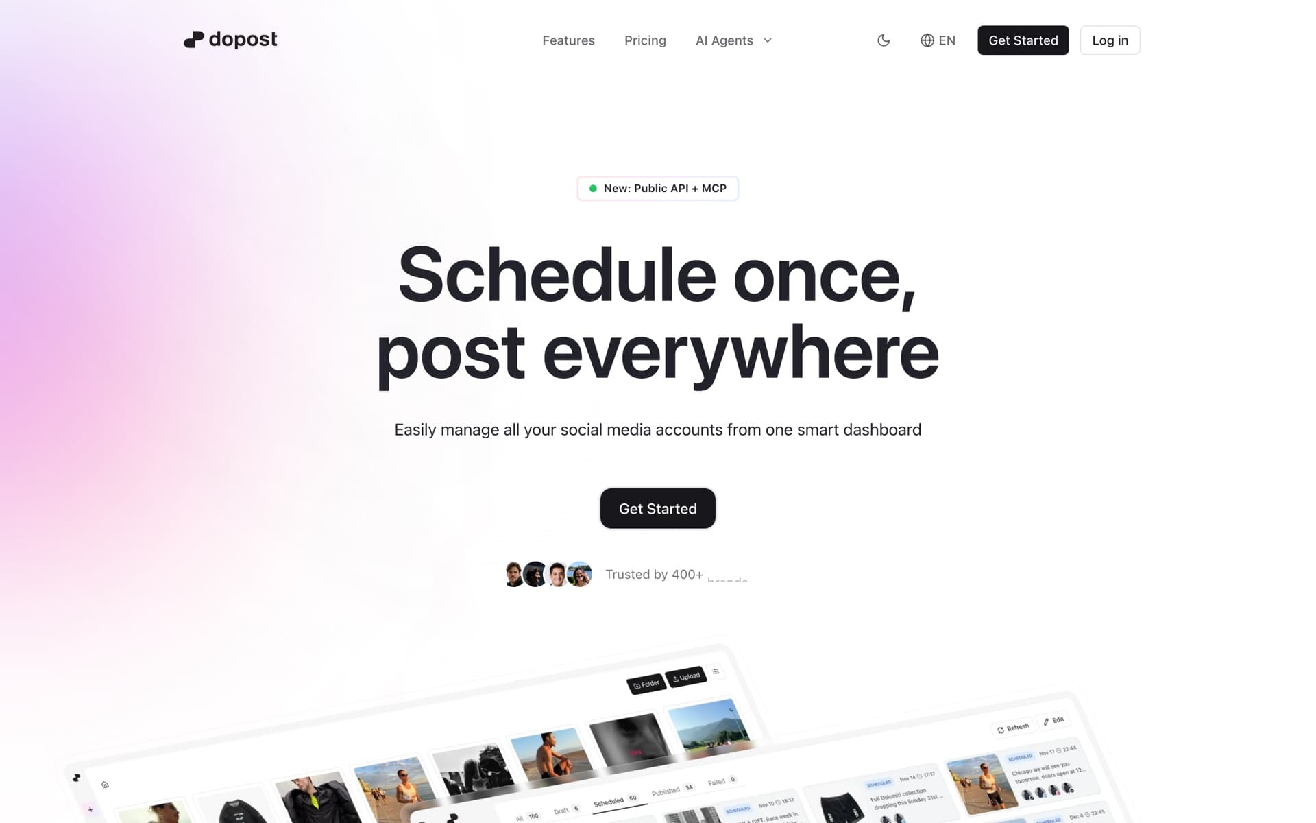 Web de Dopost: Programa y publica en todas tus redes sociales.